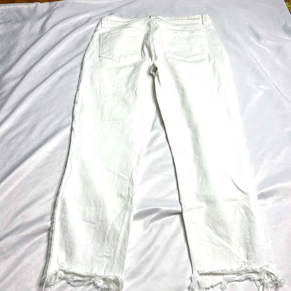 PAIGE Cindy High Rise Cropped Straight Jeans in Crisp White with Destroyed Hem - Picture 7 of 10